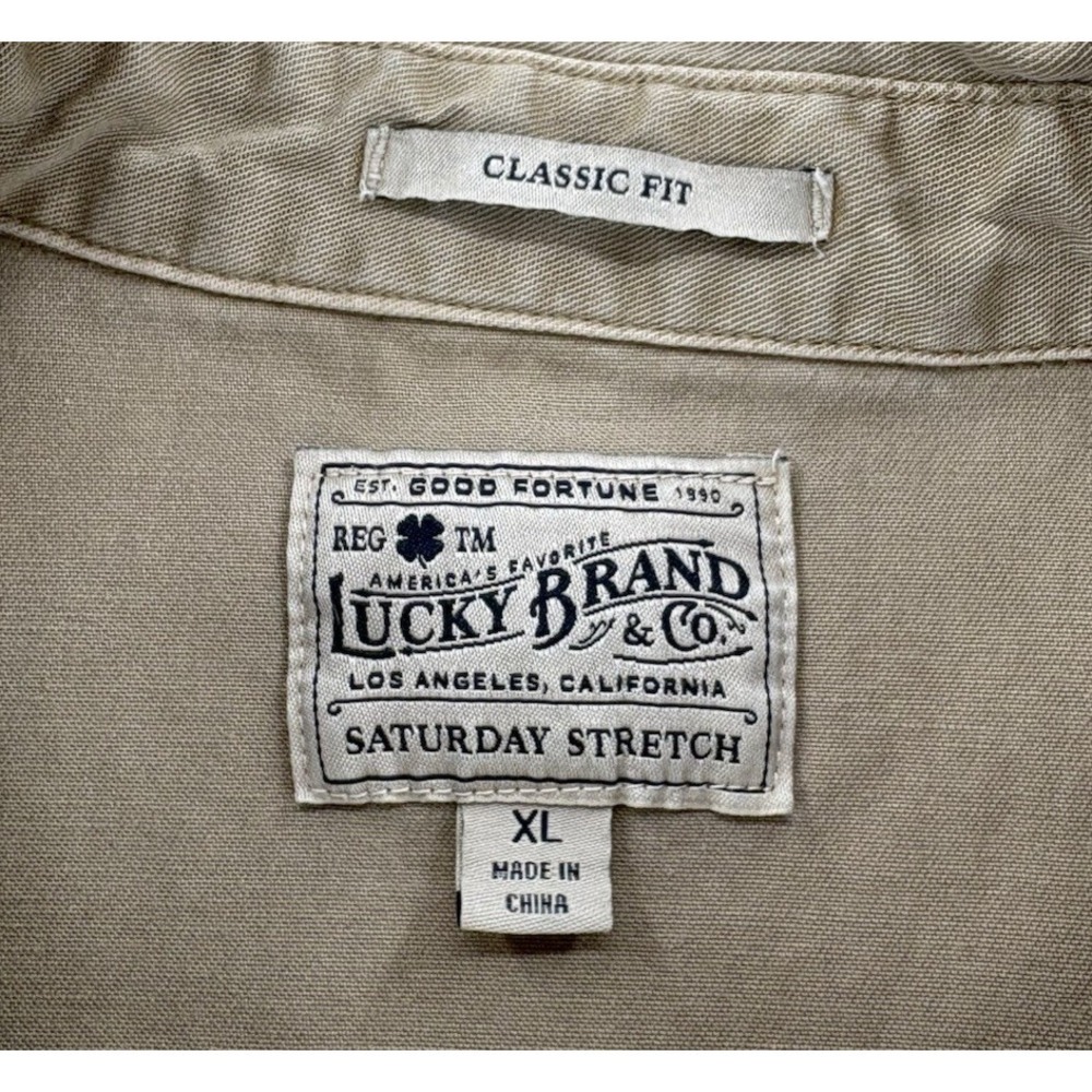 Lucky Brand Pearl Snap Shirt Men's XL Beige Saturday Stretch Western Americana - Picture 3 of 12